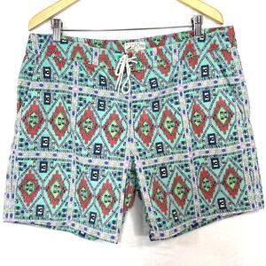 J. Crew 36 Board Shorts Swim Trunks Geometric Diamond‎ Colorful Vacation Beach